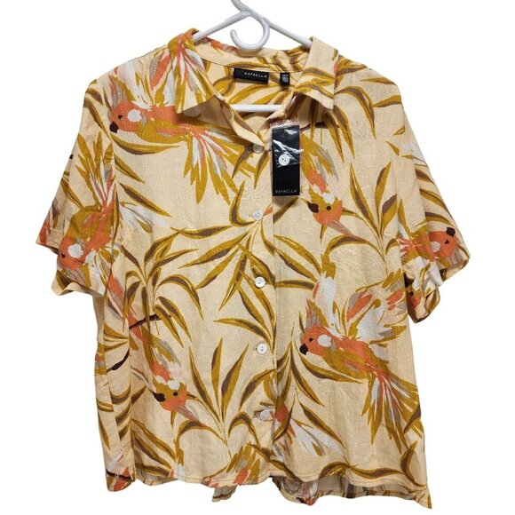 Rafaella Womens shirt Tropical Print Button-Down linen  Short Sleeve Size L - Picture 1 of 8